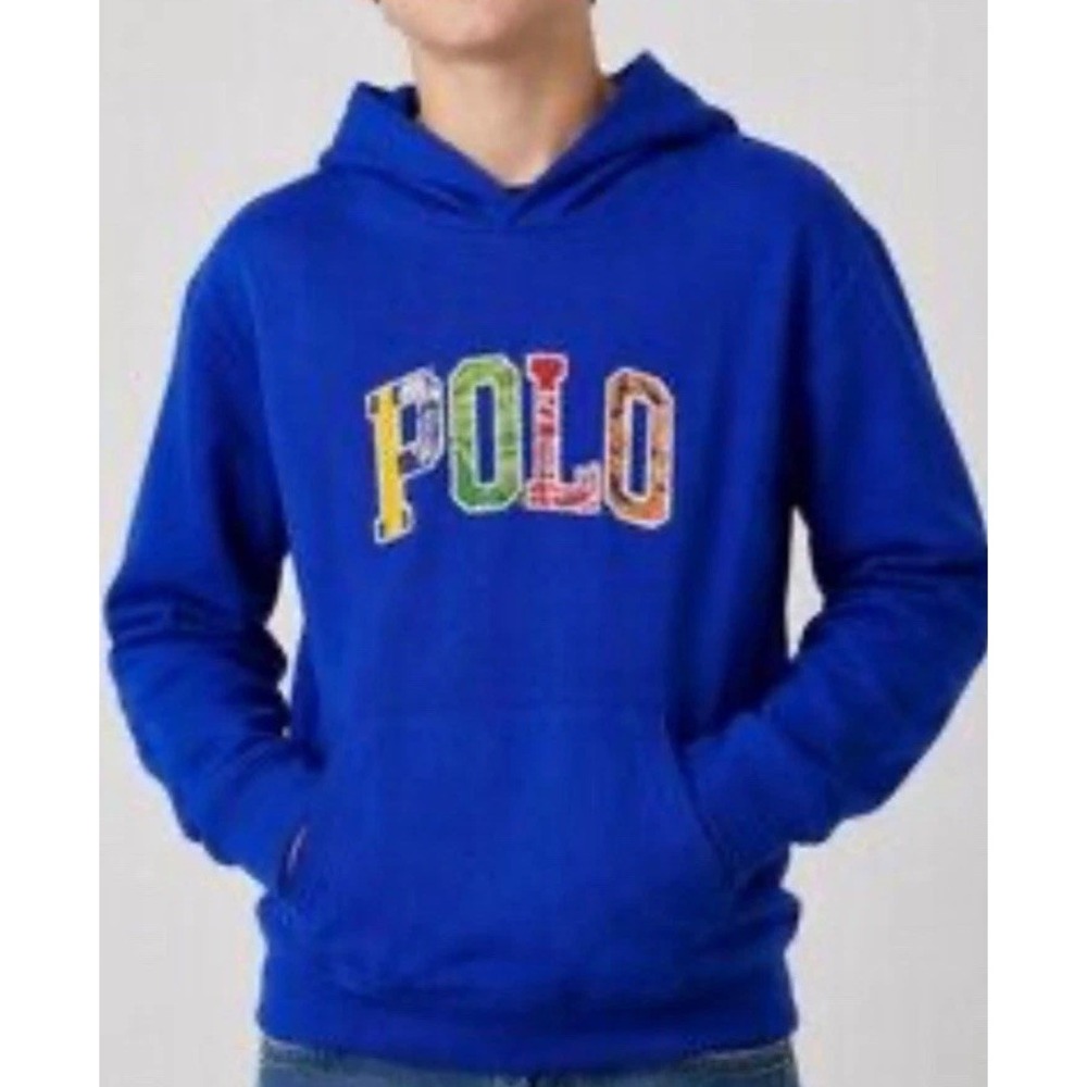 Boys Polo Ralph Lauren Spellout Patchwork Hoodie Sweatshirt Sz XL 18-20